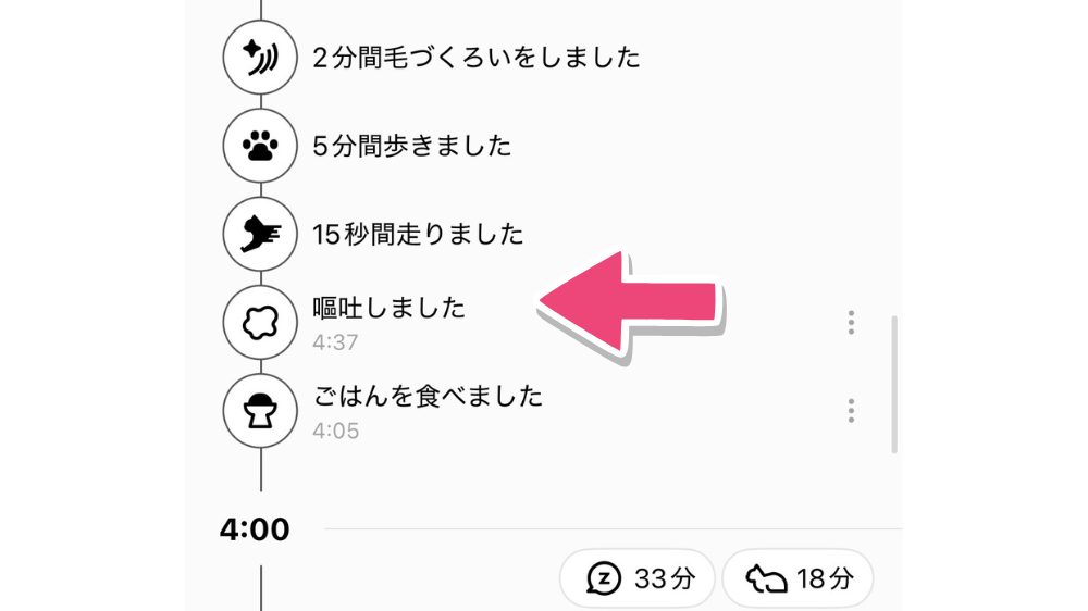 キャットログ 嘔吐の検知 タイムラインについて