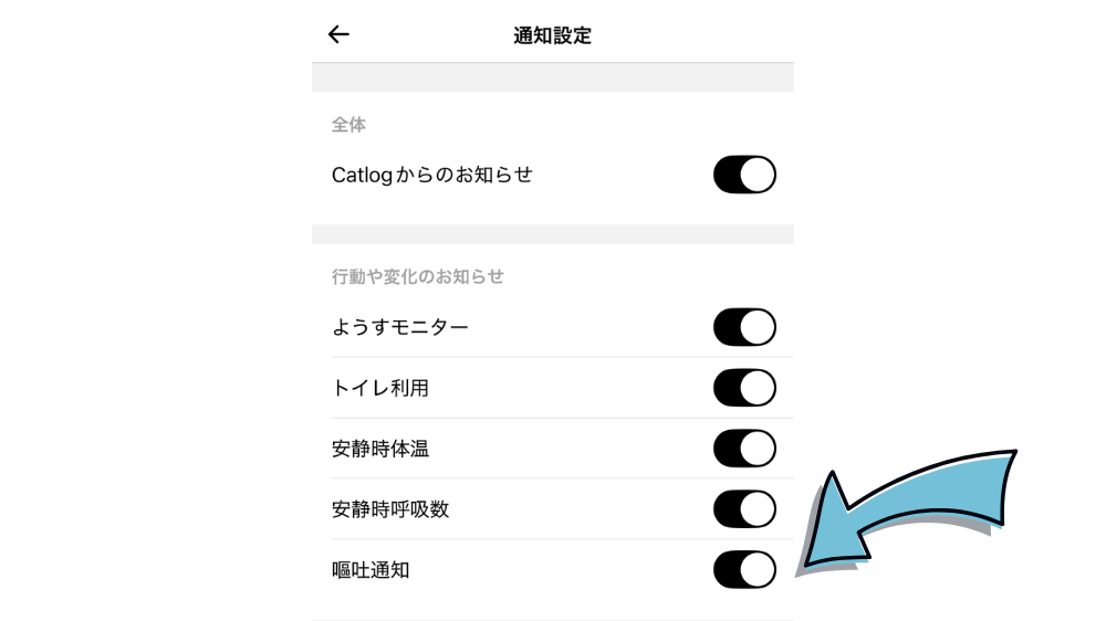キャットログ 通知設定 嘔吐の検知